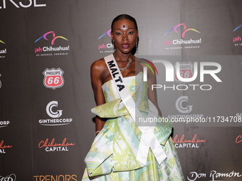 Miss Malta Beatrice Njoya attends the red carpet for the Miss Universe Catrinas Gala at Antiguo Colegio de las Vizcainas in Mexico City, Mex...