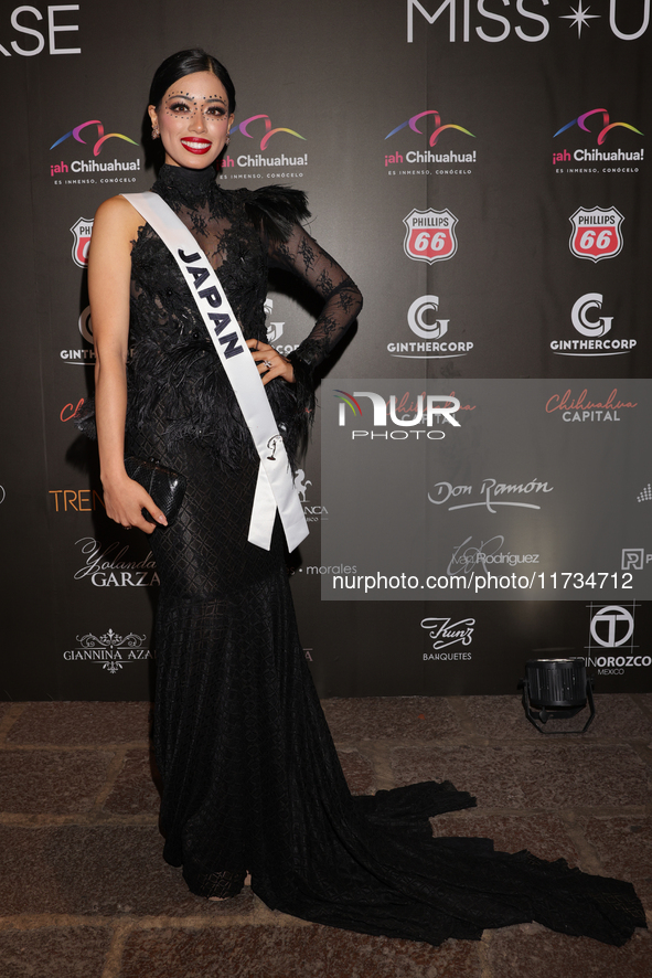 Miss Japan Kaya Chakrabortty attends the red carpet for the Miss Universe Catrinas Gala at Antiguo Colegio de las Vizcainas in Mexico City,...