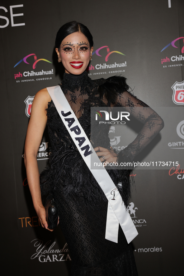 Miss Japan Kaya Chakrabortty attends the red carpet for the Miss Universe Catrinas Gala at Antiguo Colegio de las Vizcainas in Mexico City,...