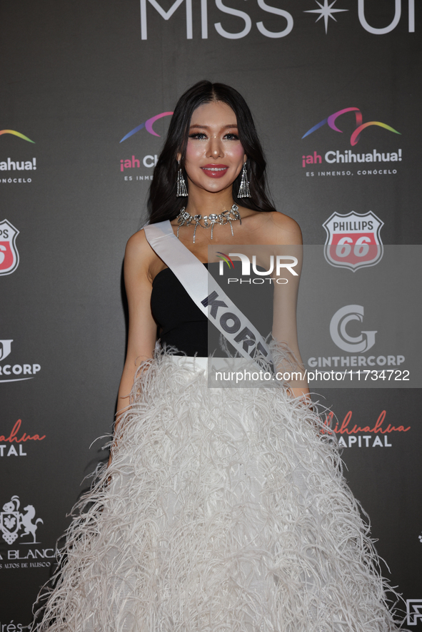 Miss Korea Ariel Han attends the red carpet for the Miss Universe Catrinas Gala at Antiguo Colegio de las Vizcainas in Mexico City, Mexico,...