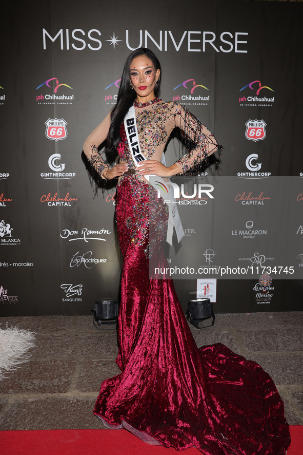 Miss Belize Halima Hoy attends the red carpet for the Miss Universe Catrinas Gala at Antiguo Colegio de las Vizcainas in Mexico City, Mexico...