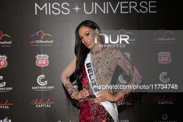 Miss Belize Halima Hoy attends the red carpet for the Miss Universe Catrinas Gala at Antiguo Colegio de las Vizcainas in Mexico City, Mexico...