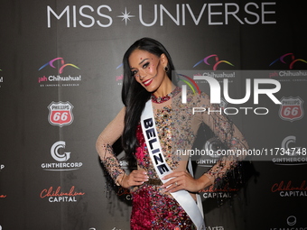 Miss Belize Halima Hoy attends the red carpet for the Miss Universe Catrinas Gala at Antiguo Colegio de las Vizcainas in Mexico City, Mexico...