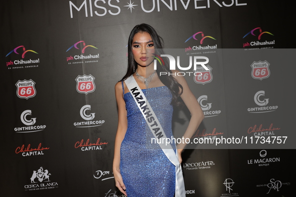 Miss Kazakhstan Madina Almukhanova attends the red carpet for the Miss Universe Catrinas Gala at Antiguo Colegio de las Vizcainas in Mexico...