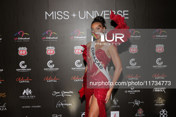 Miss Curacao Kimberly de Boer attends the red carpet for the Miss Universe Catrinas Gala at Antiguo Colegio de las Vizcainas in Mexico City,...