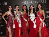 (L-R) Miss Indonesia Clara Shafira Krebs, Miss Singapore Charlotte Chia, Miss Cambodia Davin Prasath, Miss Uzbekistan Nigina Fakhriddinova,...