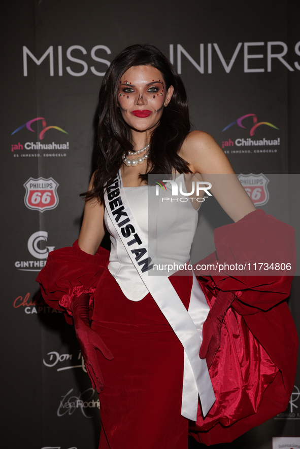 Miss Uzbekistan Nigina Fakhriddinova attends the red carpet for the Miss Universe Catrinas Gala at Antiguo Colegio de las Vizcainas in Mexic...