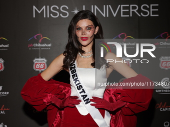 Miss Uzbekistan Nigina Fakhriddinova attends the red carpet for the Miss Universe Catrinas Gala at Antiguo Colegio de las Vizcainas in Mexic...