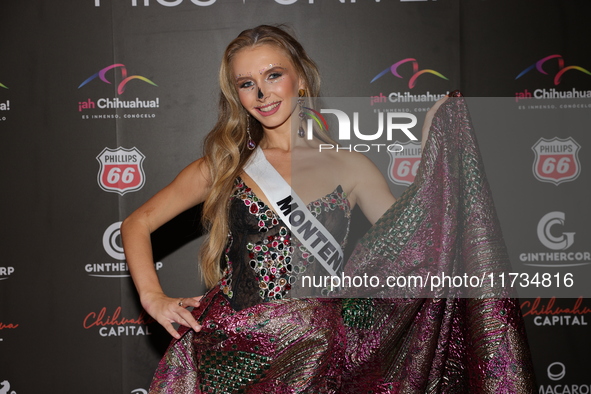 Miss Montenegro Rumina Ivezaj attends the red carpet for the Miss Universe Catrinas Gala at Antiguo Colegio de las Vizcainas in Mexico City,...