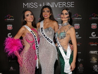 (L-R) Miss Paraguay Claudia Naomi Mendez, Miss Nicaragua Geyssell Garcia, and Miss Uruguay Yanina Lucas attend the red carpet for the Miss U...