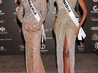 (L-R) Miss Nigeria Chidimma Adetshina and Miss Namibia Prisca Anyolo attend the red carpet for the Miss Universe Catrinas Gala at Antiguo Co...