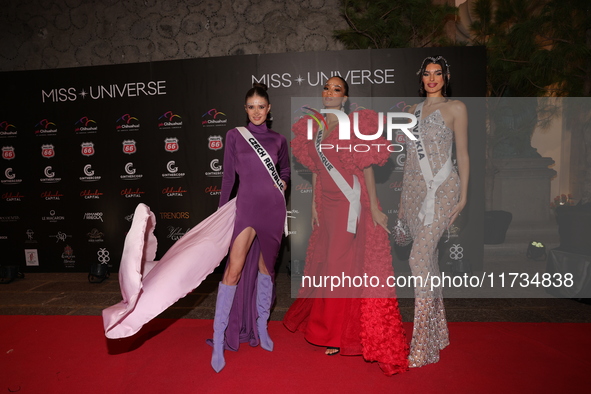 (L-R) Miss Czech Republic Marie Danci, Miss Martinique Angelique Angarni-Filopon, and Miss Slovakia Petra Sivakova attend the red carpet for...