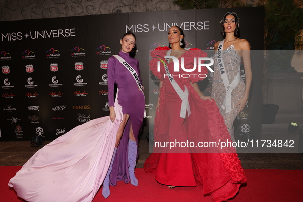 (L-R) Miss Czech Republic Marie Danci, Miss Martinique Angelique Angarni-Filopon, and Miss Slovakia Petra Sivakova attend the red carpet for...