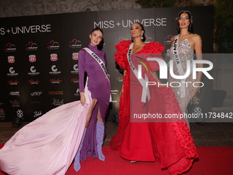 (L-R) Miss Czech Republic Marie Danci, Miss Martinique Angelique Angarni-Filopon, and Miss Slovakia Petra Sivakova attend the red carpet for...