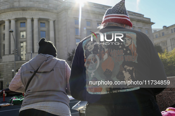 Demonstrators gather at Freedom Plaza and then march to the White House during the National Women's March ahead of the U.S. presidential ele...