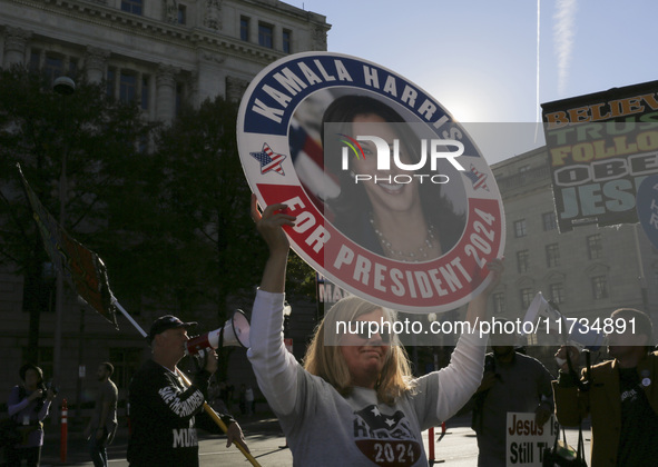 Demonstrators gather at Freedom Plaza and then march to the White House during the National Women's March ahead of the U.S. presidential ele...