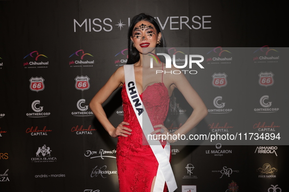 Miss China Xuhe Hou attends the red carpet for the Miss Universe Catrinas Gala at Antiguo Colegio de las Vizcainas in Mexico City, Mexico, o...