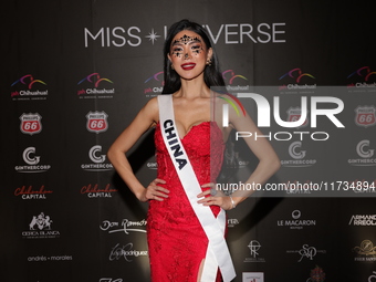 Miss China Xuhe Hou attends the red carpet for the Miss Universe Catrinas Gala at Antiguo Colegio de las Vizcainas in Mexico City, Mexico, o...