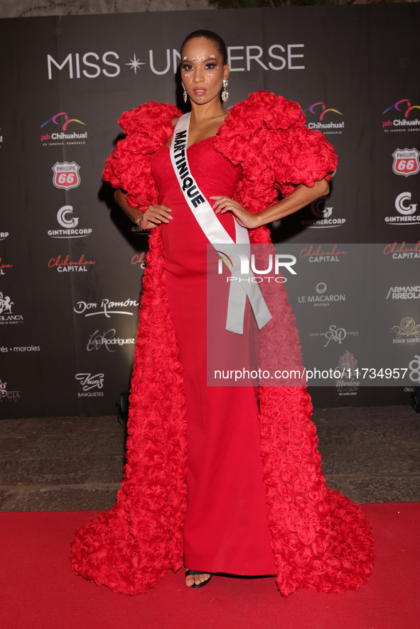 Miss Martinique Angelique Angarni-Filopon attends the red carpet for the Miss Universe Catrinas Gala at Antiguo Colegio de las Vizcainas in...