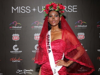 Miss Equatorial Guinea, Diana Angono Mouhafo, attends the red carpet for the Miss Universe Catrinas Gala at Antiguo Colegio de las Vizcainas...