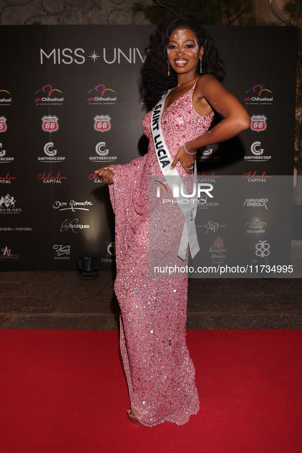 Miss Saint Lucia Skye Faucher attends the red carpet for the Miss Universe Catrinas Gala at Antiguo Colegio de las Vizcainas in Mexico City,...