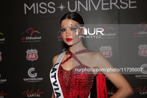 Miss Latvia Maria Vicinska attends the red carpet for the Miss Universe Catrinas Gala at Antiguo Colegio de las Vizcainas in Mexico City, Me...