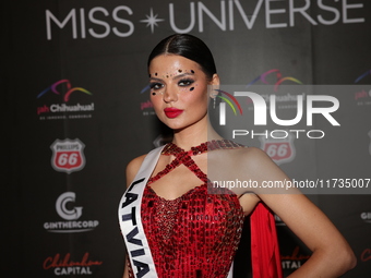 Miss Latvia Maria Vicinska attends the red carpet for the Miss Universe Catrinas Gala at Antiguo Colegio de las Vizcainas in Mexico City, Me...