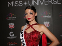 Miss Latvia Maria Vicinska attends the red carpet for the Miss Universe Catrinas Gala at Antiguo Colegio de las Vizcainas in Mexico City, Me...