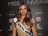 Miss South Africa Mia le Roux attends the red carpet for the Miss Universe Catrinas Gala at Antiguo Colegio de las Vizcainas in Mexico City,...