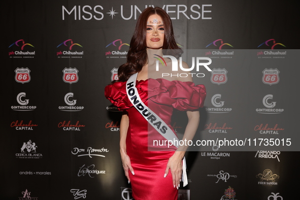 Miss Honduras Stephanie Cam attends the red carpet for the Miss Universe Catrinas Gala at Antiguo Colegio de las Vizcainas in Mexico City, M...