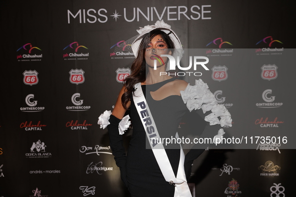 Miss Persia Ava Vahneshan attends the red carpet for the Miss Universe Catrinas Gala at Antiguo Colegio de las Vizcainas in Mexico City, Mex...