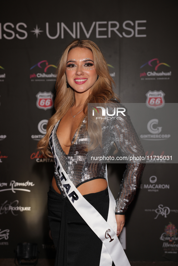 Miss Gibraltar Shyanne McIntosh attends the red carpet for the Miss Universe Catrinas Gala at Antiguo Colegio de las Vizcainas in Mexico Cit...