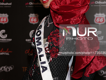 Miss Somalia Khadija Omar attends the red carpet for the Miss Universe Catrinas Gala at Antiguo Colegio de las Vizcainas in Mexico City, Mex...