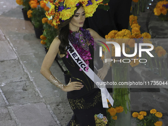 Miss Mexico, Maria Fernanda Beltran, walks on the runway during the Miss Universe Catrinas Gala at Antiguo Colegio de las Vizcainas in Mexic...