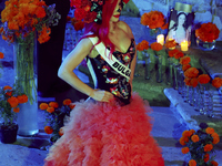 Miss Bulgaria Elena Vian walks on the runway during the Miss Universe Catrinas Gala at Antiguo Colegio de las Vizcainas in Mexico City, Mexi...