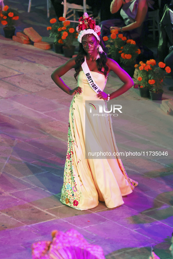 Miss British Virgin Islands Deyounce Lowenfield walks on the runway during the Miss Universe Catrinas Gala at Antiguo Colegio de las Vizcain...