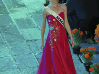 Miss Macau Cassandra Chiu walks on the runway during the Miss Universe Catrinas Gala at Antiguo Colegio de las Vizcainas in Mexico City, Mex...