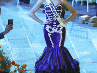 Miss Greece Christianna Katsieri walks on the runway during the Miss Universe Catrinas Gala at Antiguo Colegio de las Vizcainas in Mexico Ci...