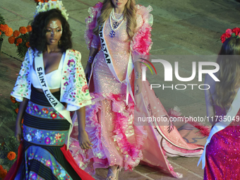 Miss Gibraltar Shyanne McIntosh walks on the runway during the Miss Universe Catrinas Gala at Antiguo Colegio de las Vizcainas in Mexico Cit...