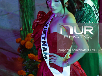 Miss Vietnam Nguyen Cao Ky Duyen walks on the runway during the Miss Universe Catrinas Gala at Antiguo Colegio de las Vizcainas in Mexico Ci...