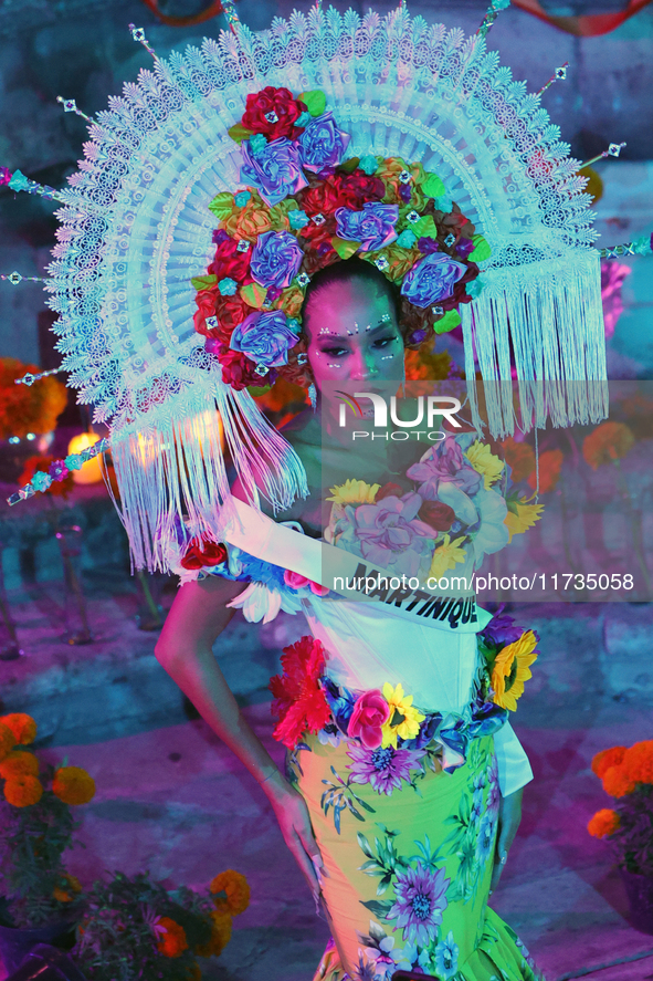 Miss Martinique Angelique Angarni-Filopon walks on the runway during the Miss Universe Catrinas Gala at Antiguo Colegio de las Vizcainas in...