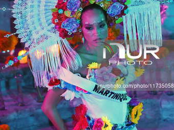 Miss Martinique Angelique Angarni-Filopon walks on the runway during the Miss Universe Catrinas Gala at Antiguo Colegio de las Vizcainas in...