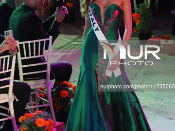 Miss Italy Glelany Cavalcante walks on the runway during the Miss Universe Catrinas Gala at Antiguo Colegio de las Vizcainas in Mexico City,...