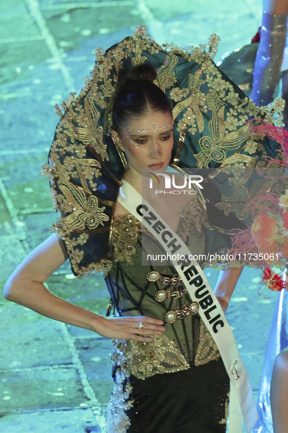 Miss Czech Republic Marie Danci walks on the runway during the Miss Universe Catrinas Gala at Antiguo Colegio de las Vizcainas in Mexico Cit...