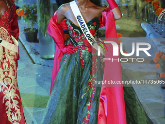 Miss Guadeloupe Coraly Desplan walks on the runway during the Miss Universe Catrinas Gala at Antiguo Colegio de las Vizcainas in Mexico City...