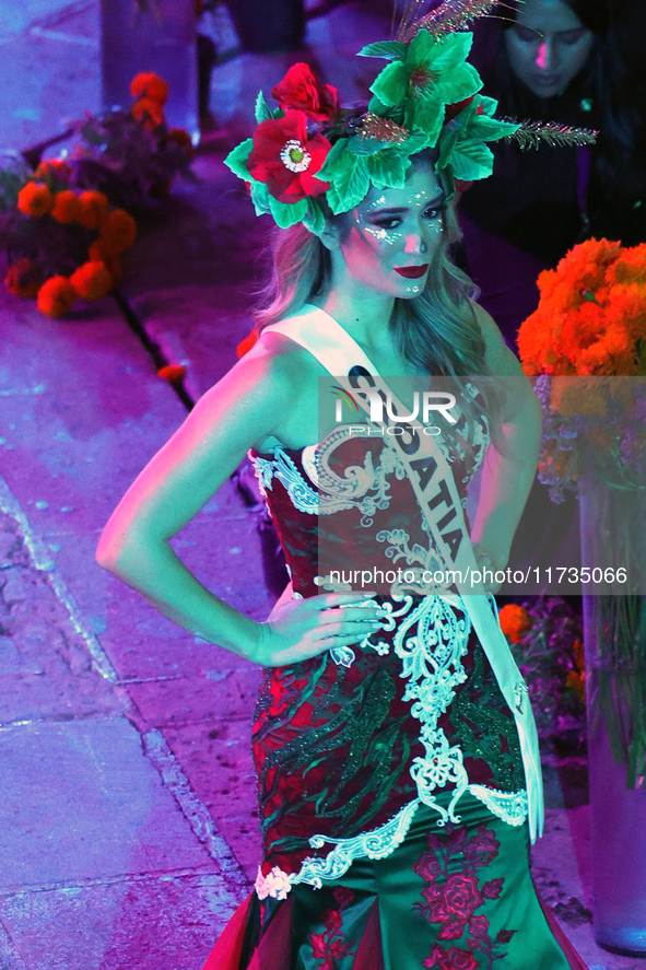 Miss Croatia Zrinka Ćorić walks on the runway during the Miss Universe Catrinas Gala at Antiguo Colegio de las Vizcainas in Mexico City, Mex...