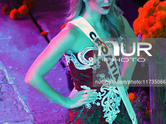 Miss Croatia Zrinka Ćorić walks on the runway during the Miss Universe Catrinas Gala at Antiguo Colegio de las Vizcainas in Mexico City, Mex...