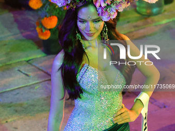 Miss Thailand Suchata Chuangsri walks on the runway during the Miss Universe Catrinas Gala at Antiguo Colegio de las Vizcainas in Mexico Cit...