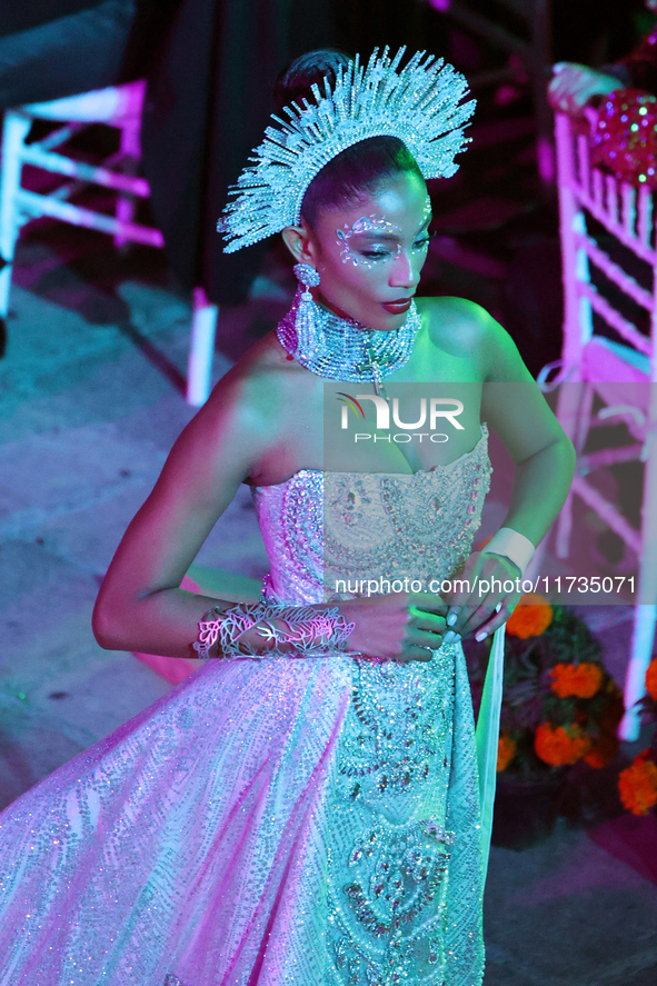 Miss U.S. Virgin Islands Stephany Andujar walks on the runway during the Miss Universe Catrinas Gala at Antiguo Colegio de las Vizcainas in...