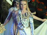 Miss Hungary Nora Kenez walks on the runway during the Miss Universe Catrinas Gala at Antiguo Colegio de las Vizcainas in Mexico City, Mexic...